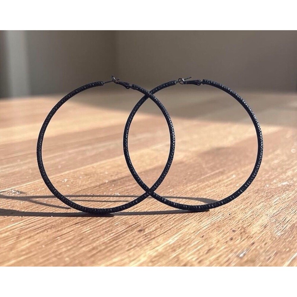 Vintage Fashion Hoop Earrings,Large - 3.5”, Textured,Whimsygoth